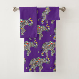 Elephant in a Psychedelic Cheetah Pattern Bath Towel Set