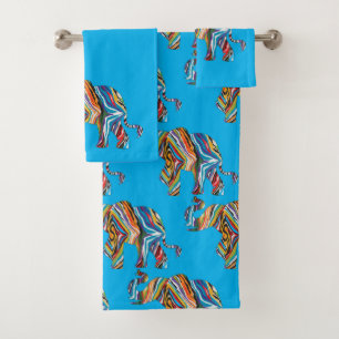 Elephant in a Psychedelic Zebra Pattern Bath Towel Set