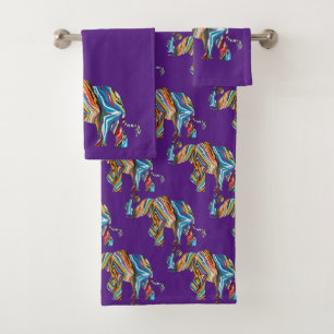 Elephant in a Psychedelic Zebra Pattern Bath Towel Set