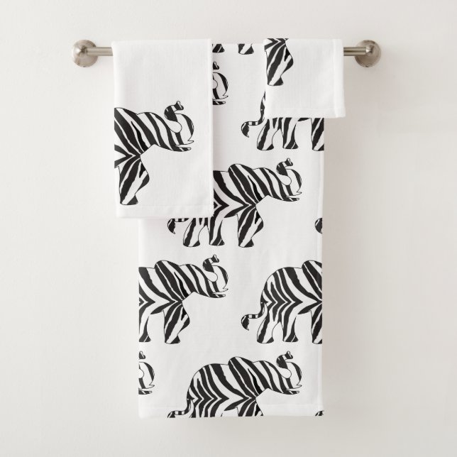Elephant in a Zebra Print Bath Towel Set (Insitu)