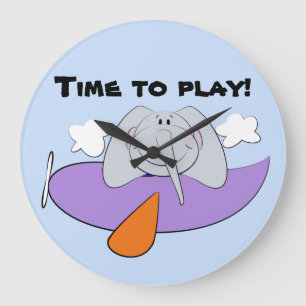 Elephant in Aeroplane Kids Large Clock