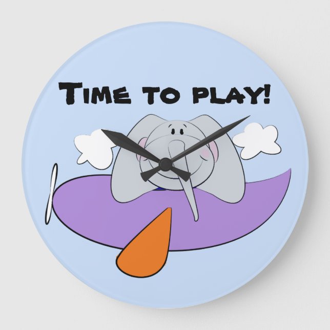 Elephant in Aeroplane Kids Large Clock (Front)