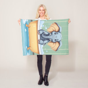 Elephant in bath fleece blanket