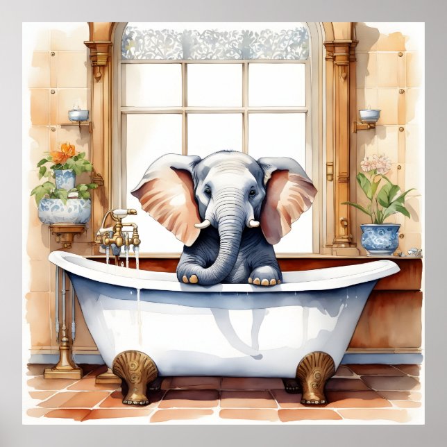 Elephant in bath poster (Front)