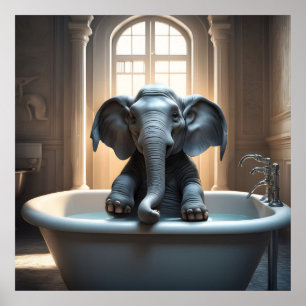 Elephant in bath poster