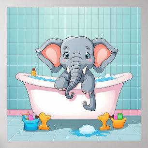 Elephant in bath poster