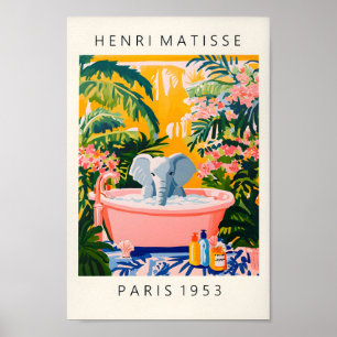 Elephant In Bathtub Funny Poster, Tropical Bathroo Poster