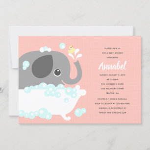 Elephant in Bathtub Pink Background Invitation