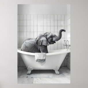 Elephant in Bathtub Print Funny Bathroom Wall Art