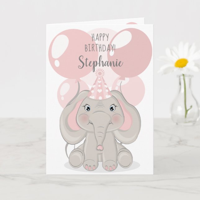 Elephant in Birthday Party Hat Card (Small Plant)
