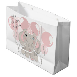 Elephant in Birthday Party Hat Large Gift Bag