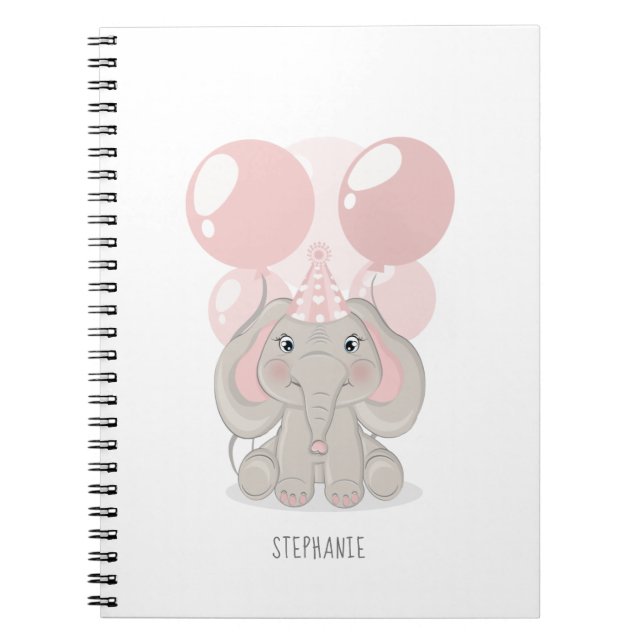 Elephant in Birthday Party Hat Notebook (Front)