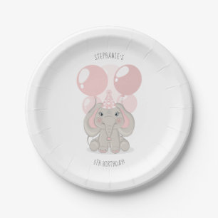 Elephant in Birthday Party Hat Paper Plate
