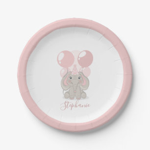 Elephant in Birthday Party Hat Paper Plate