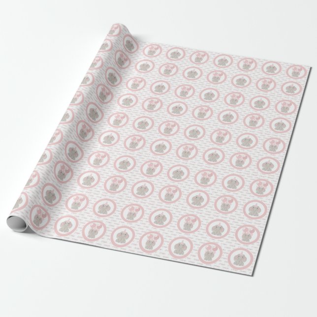 Elephant in Birthday Party Hat Wrapping Paper (Unrolled)