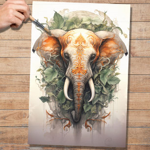 Elephant In Foliage 2 Decoupage Paper