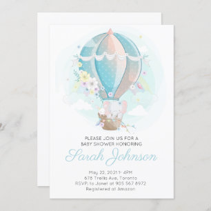 Elephant in Hot Air Balloon Baby Shower Invitation