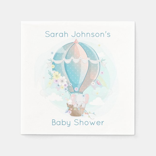 Elephant in Hot Air Balloon Baby Shower Napkin (Front)