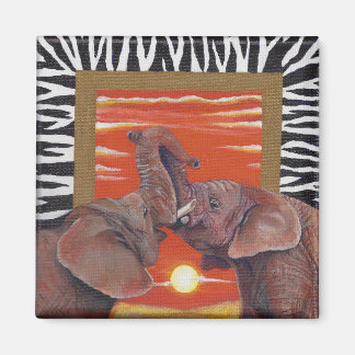 Elephant in Love Sunset and Zebra Print magnet