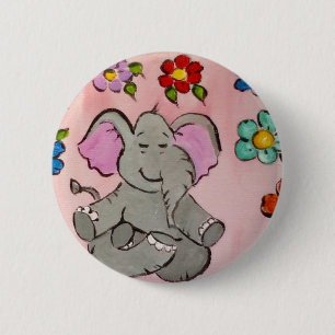 Elephant in meditation 6 cm round badge