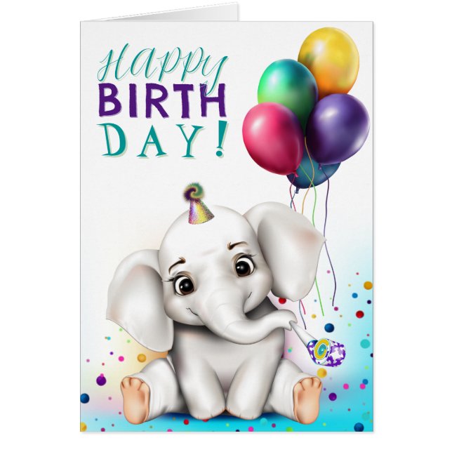 Elephant in Party Hat Birthday (Front)