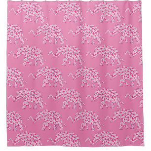 Elephant in Pink Hearts Shower Curtain