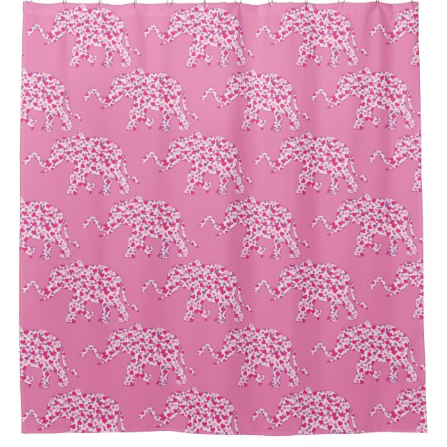 Elephant in Pink Hearts Shower Curtain (Front)