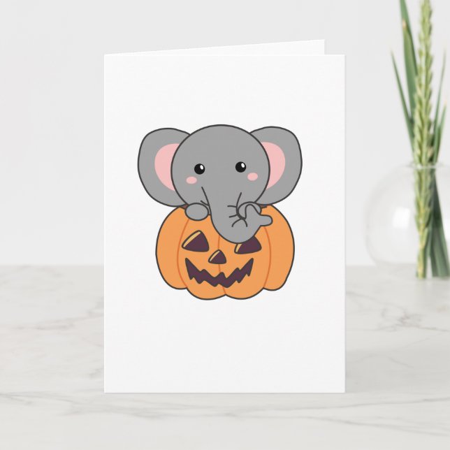 Elephant In Pumpkin Cute Elephant Happy Halloween Card (Front)