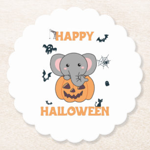 Elephant In Pumpkin Cute Elephant Happy Halloween Paper Coaster