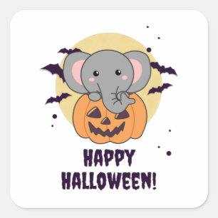 Elephant In Pumpkin Cute Elephant Happy Halloween Square Sticker