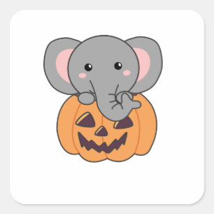 Elephant In Pumpkin Cute Elephant Happy Halloween Square Sticker