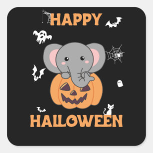 Elephant In Pumpkin Cute Elephant Happy Halloween Square Sticker