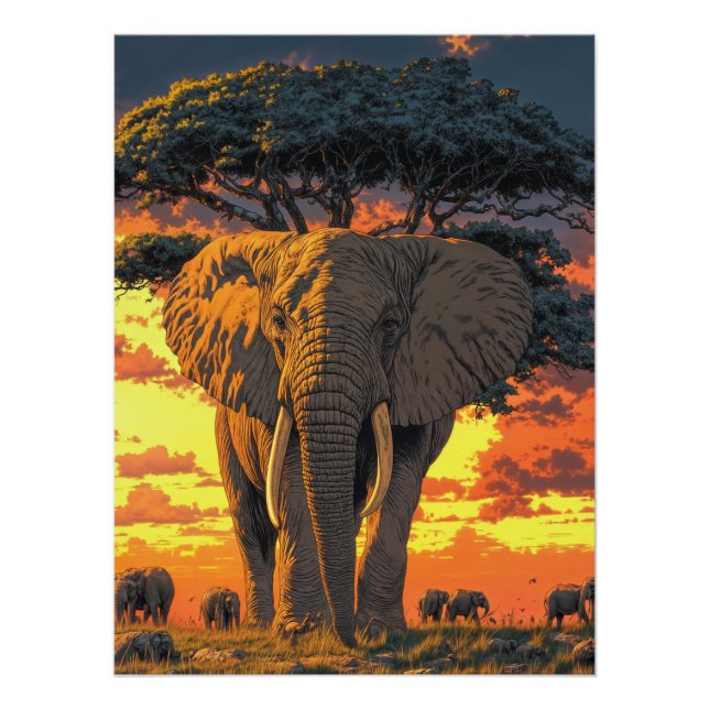 Elephant in the Savanna Poster (Front)