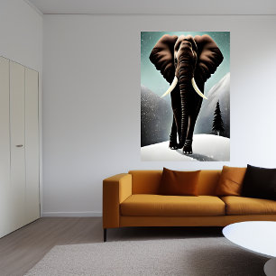 Elephant in the snowy mountain    AI Art  Poster