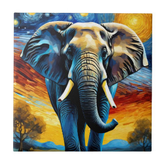 Elephant in the starry night tile