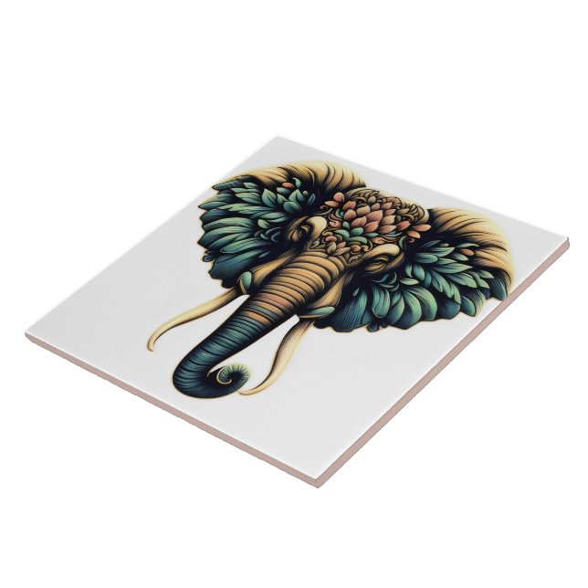 Elephant in vibrant flowers and leaves tile (Side)