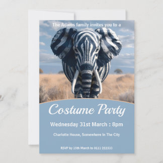 Elephant In Zebra Disguise Costume Party Invitation