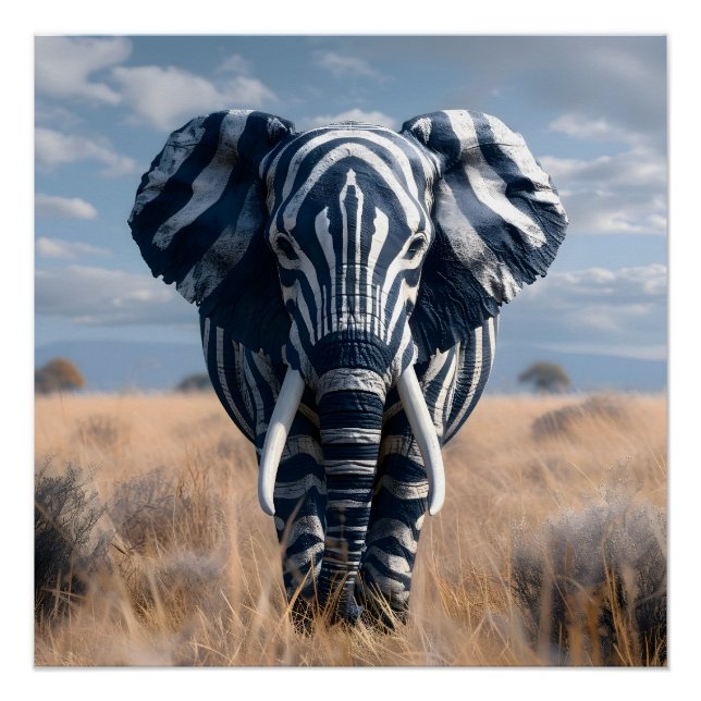Elephant In Zebra Disguise Glossy Poster (Front)