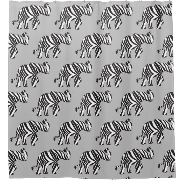 Elephant in Zebra Print Shower Curtain (Front)