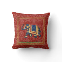Elephant india cute red gold damask Pillow