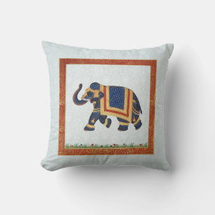 Elephant indian blue white Throw Pillow 20" x 20"