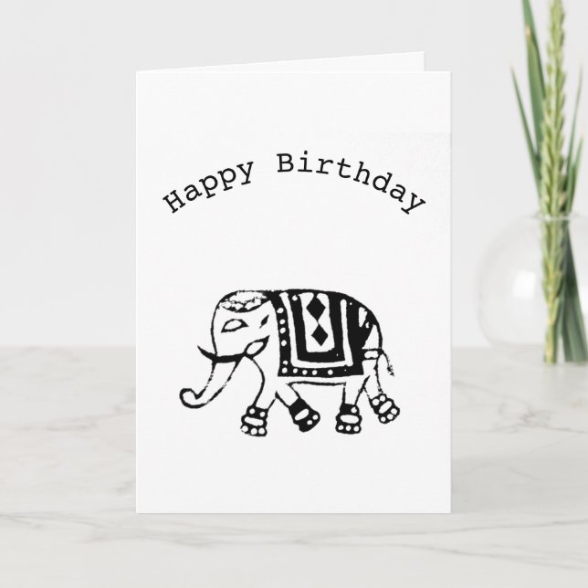Elephant (Indian Stamp Style) Birthday Card (Front)