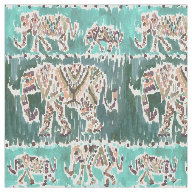 ELEPHANT INTELLIGENTSIA Aqua Boho Tribal Fabric (Swatch)