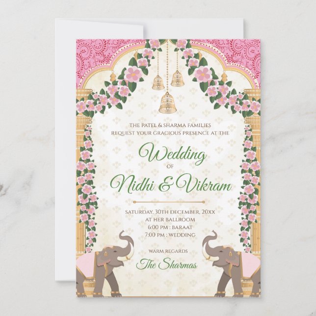 Elephant invitations & Hindu wedding invites (Front)
