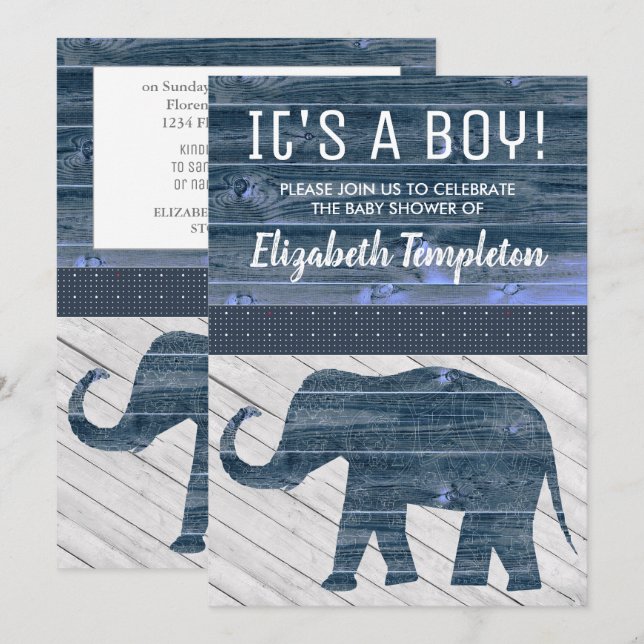 Elephant It's A Boy Baby Shower Invitations (Front/Back)