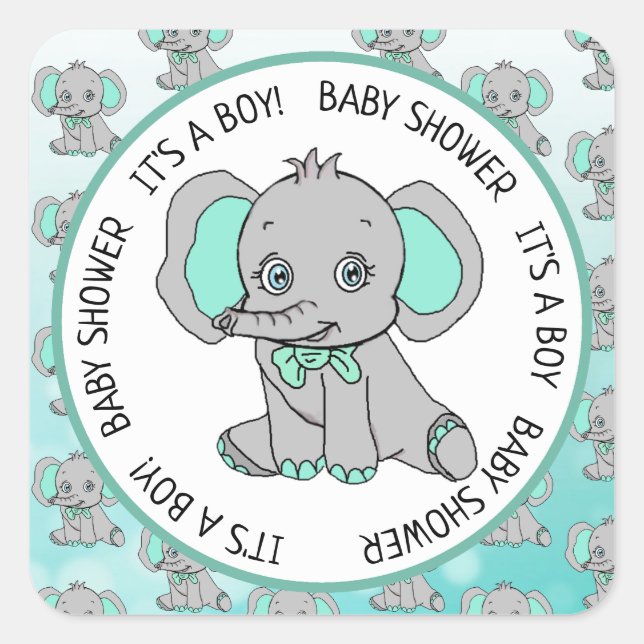 Elephant, It's a Boy, Baby Shower Square Sticker (Front)
