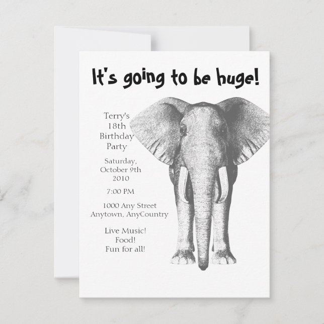 Elephant--It's going to be huge- Birthday Invitation (Front)