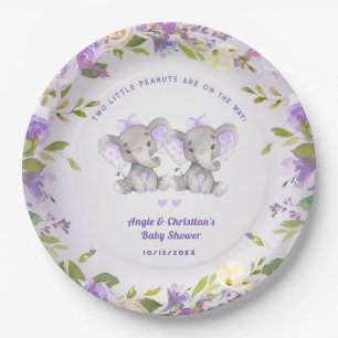 Elephant It's Twin Girls Baby Shower Sprinkle Cute Paper Plate