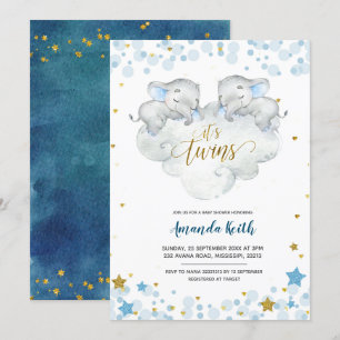 Elephant It's Twins Baby Shower Invitation