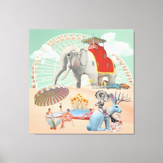  Elephant & Jackrabbit Roadside Attraction Collage Canvas Print (Front)